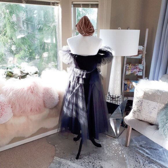 NWOT Imperial Maska Mode black tulle organza tiered ruffle long holiday dress, M - Picture 3 of 14